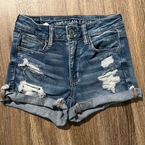 American Eagle Hi Rise Short Shorts - Light/Medium Wash